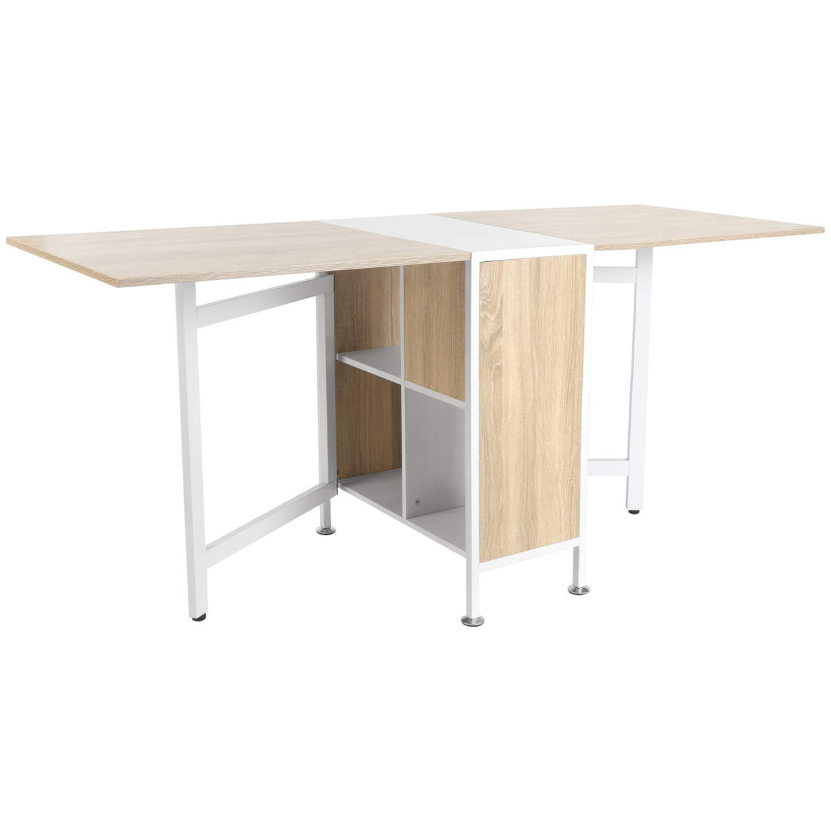 HOMCOM Folding Table Computer Desk with Storage Shelves, Oak/White, Home Office