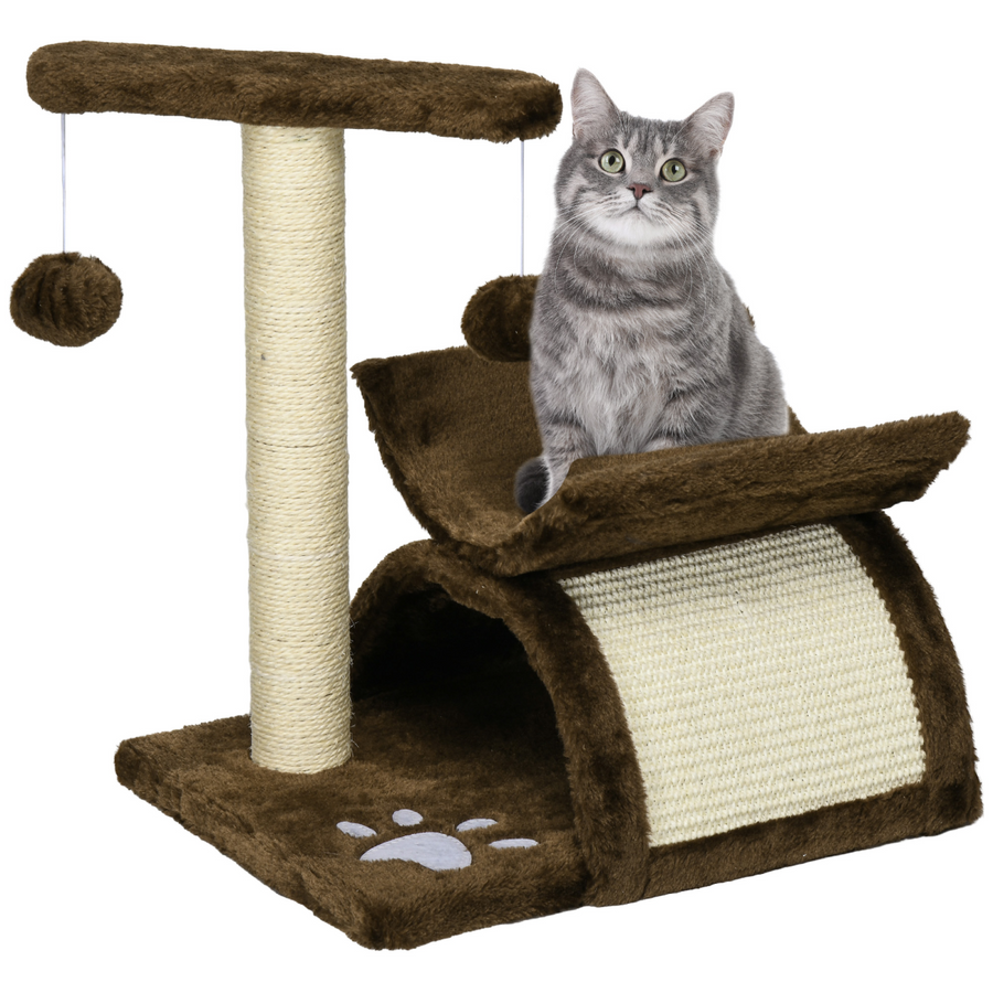 Cat Tree Plush Scratcher with Tunnel and Dangling Balls