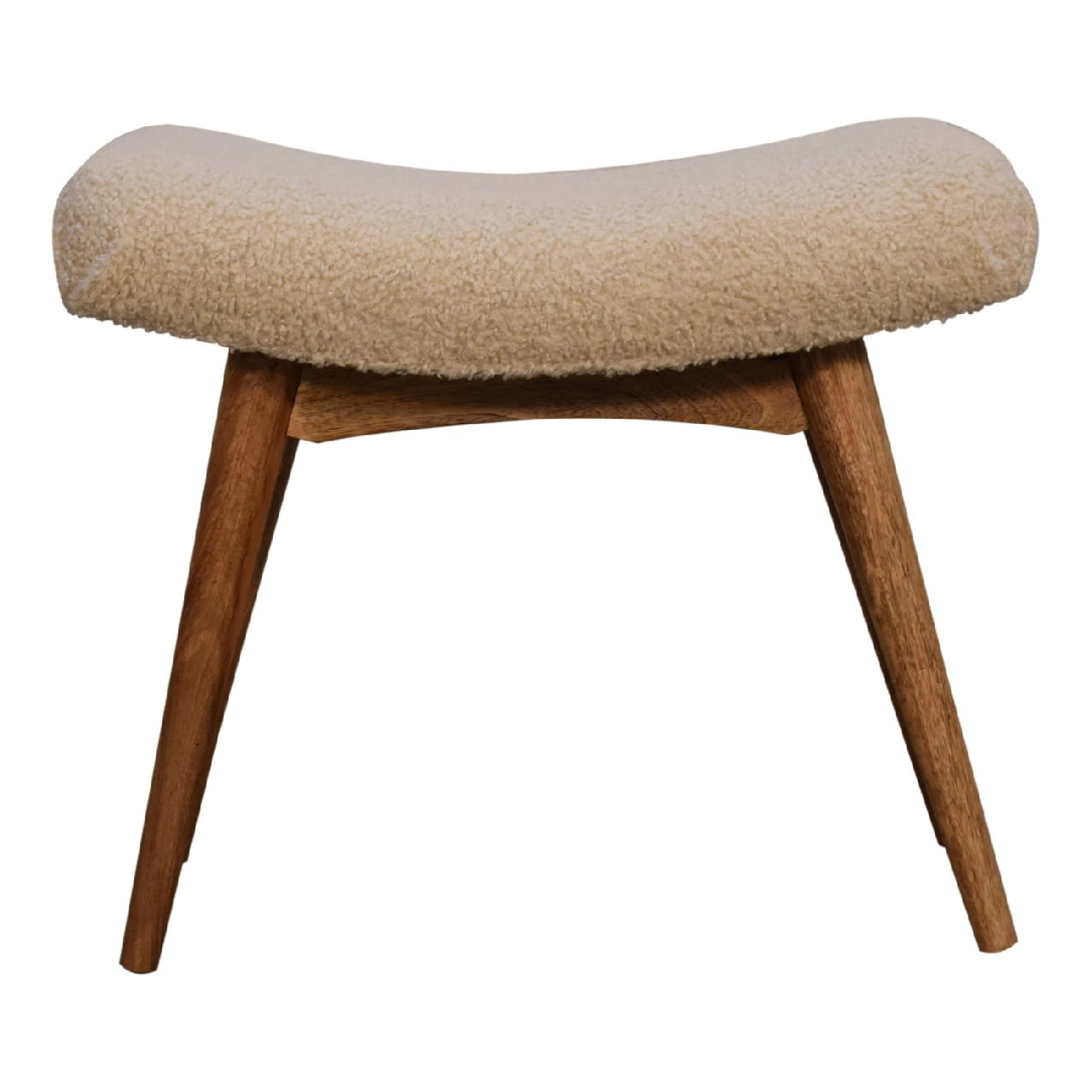 Artisan Furniture Solid Wood Boucle Cream Curved Bench, Beige