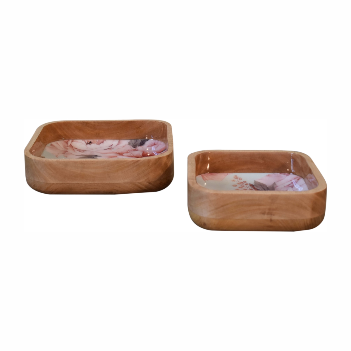Artisan Furniture Pink Floral Square Bowl Set of 2