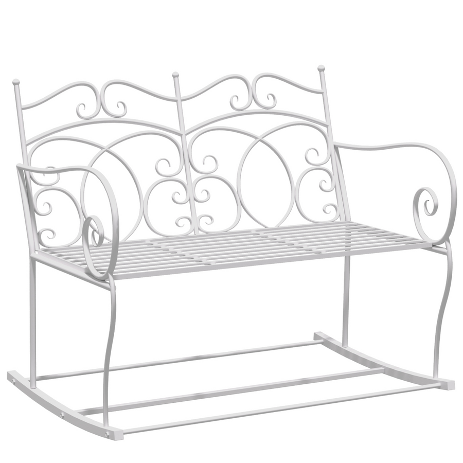 2-seat Rocking Chair Patio Bench with Armrests, Metal, Antique Style