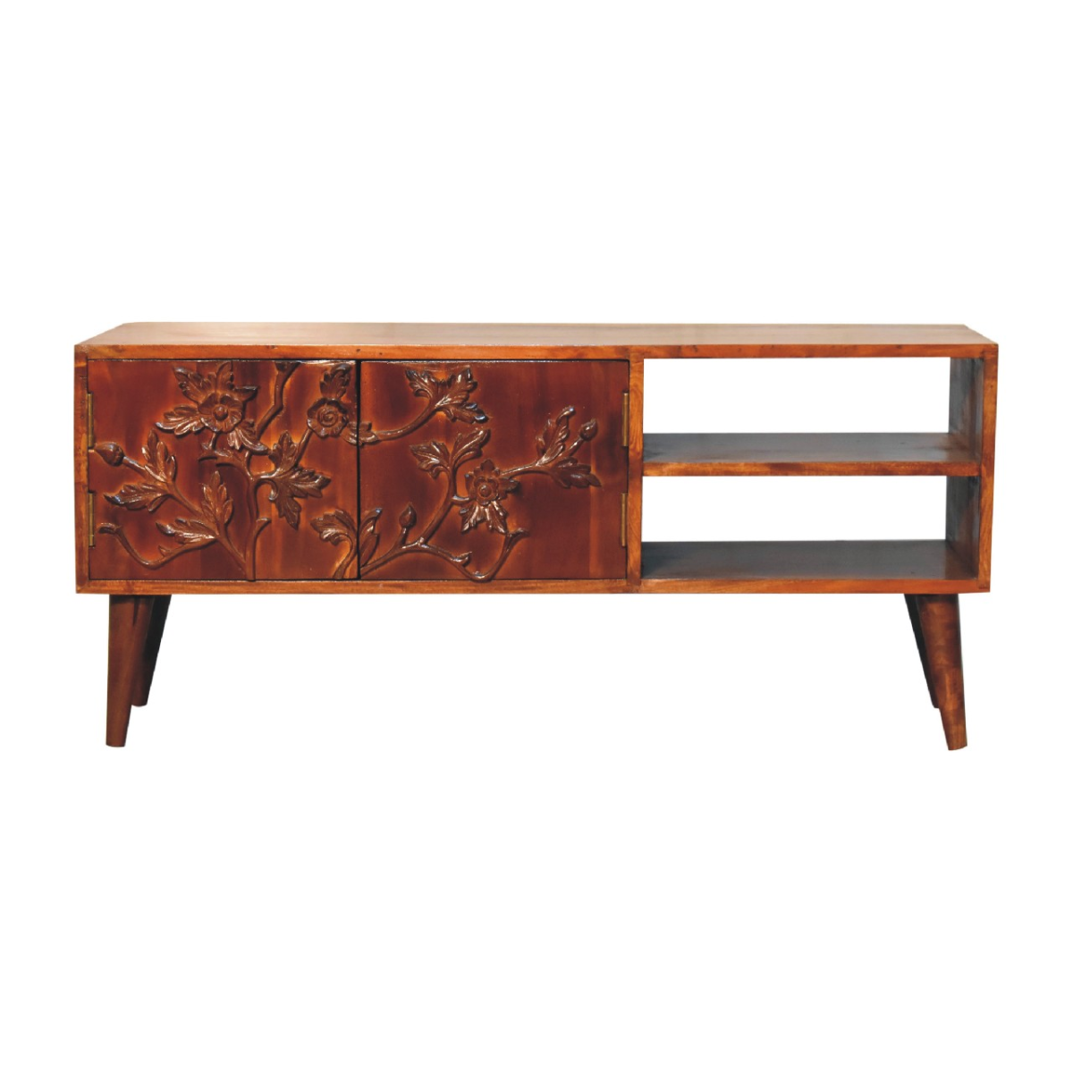 Artisan Furniture Solid Wood Botanic Media Unit, 2 Doors, 2 Open Slots, Dark Brown