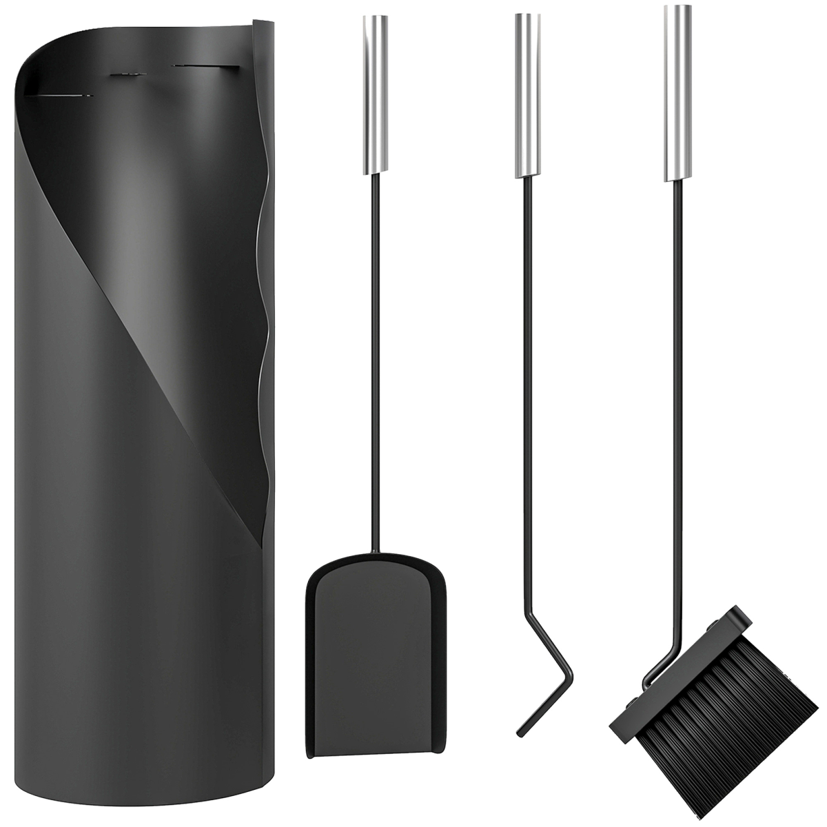 Outsunny 4 Piece Fireplace Companion Set, Metal, Black