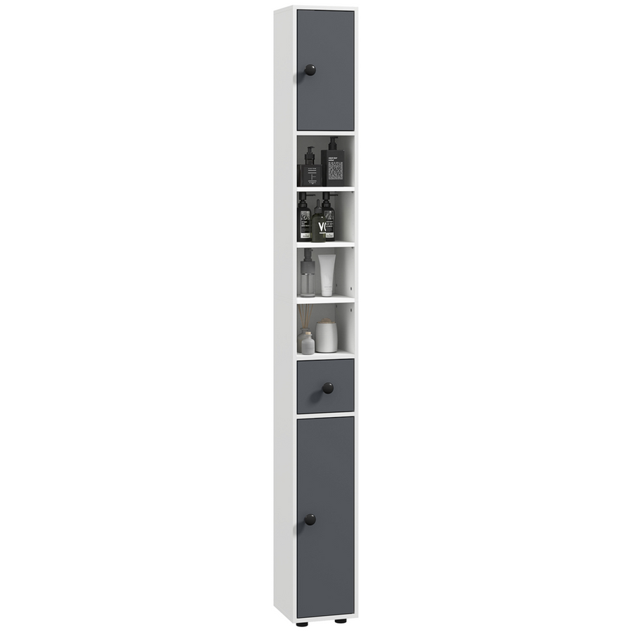 kleankin Slim Bathroom Cabinet, Toilet Roll Storage, Grey