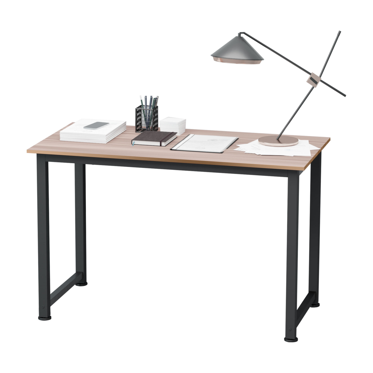 Computer Desk with Black Metal Frame, MDF, 120W x 60D x 76Hcm, Oak Grain Tone