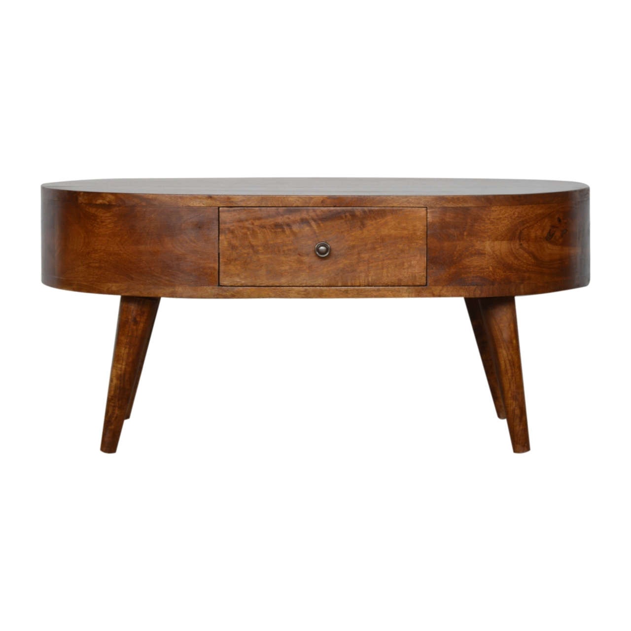 Artisan Furniture Solid Wood Chestnut Rounded Coffee Table, 2 Drawers, Dark Brown
