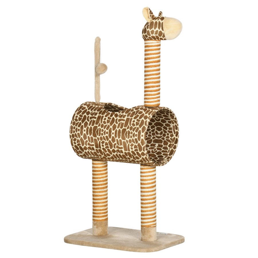 Cat Tree Giraffe Kitten Play Tower with Scratching Posts, Tunnel and Ball