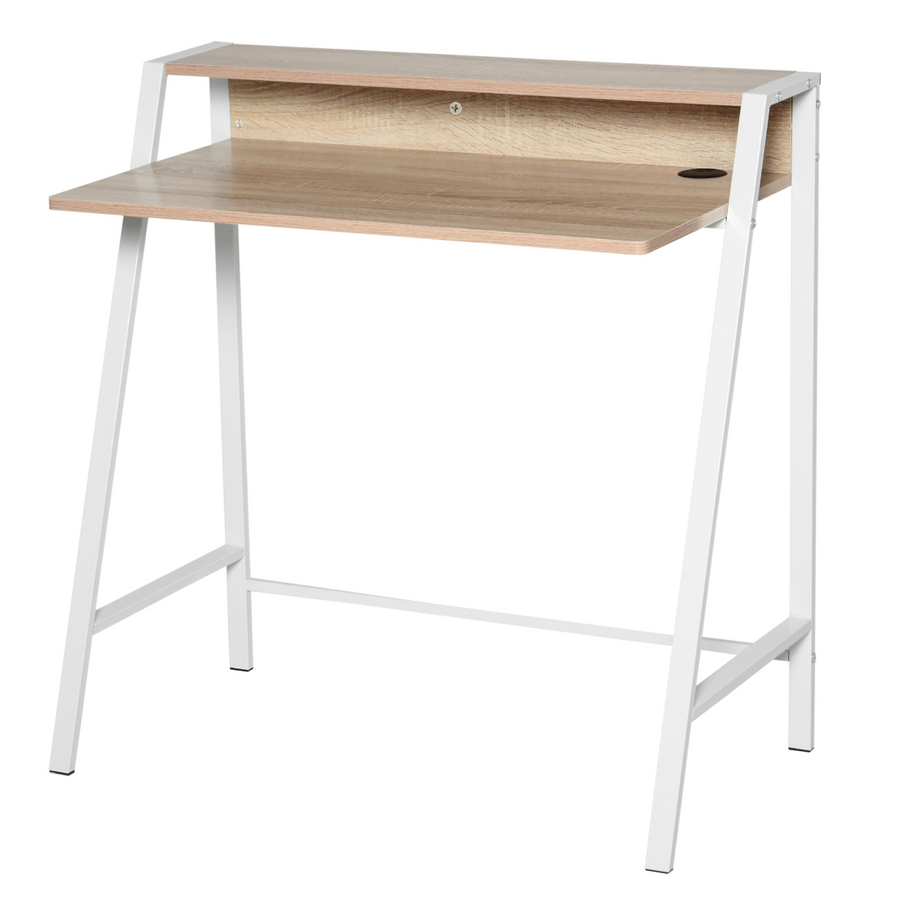 Computer Workstation Storage Shelf, White and Oak