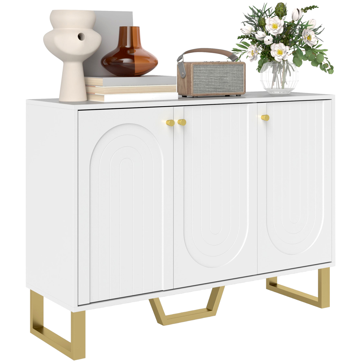 HOMCOM White Sideboard Cabinet w/ Adjustable Shelves, Doors & TV Fit Up to 50