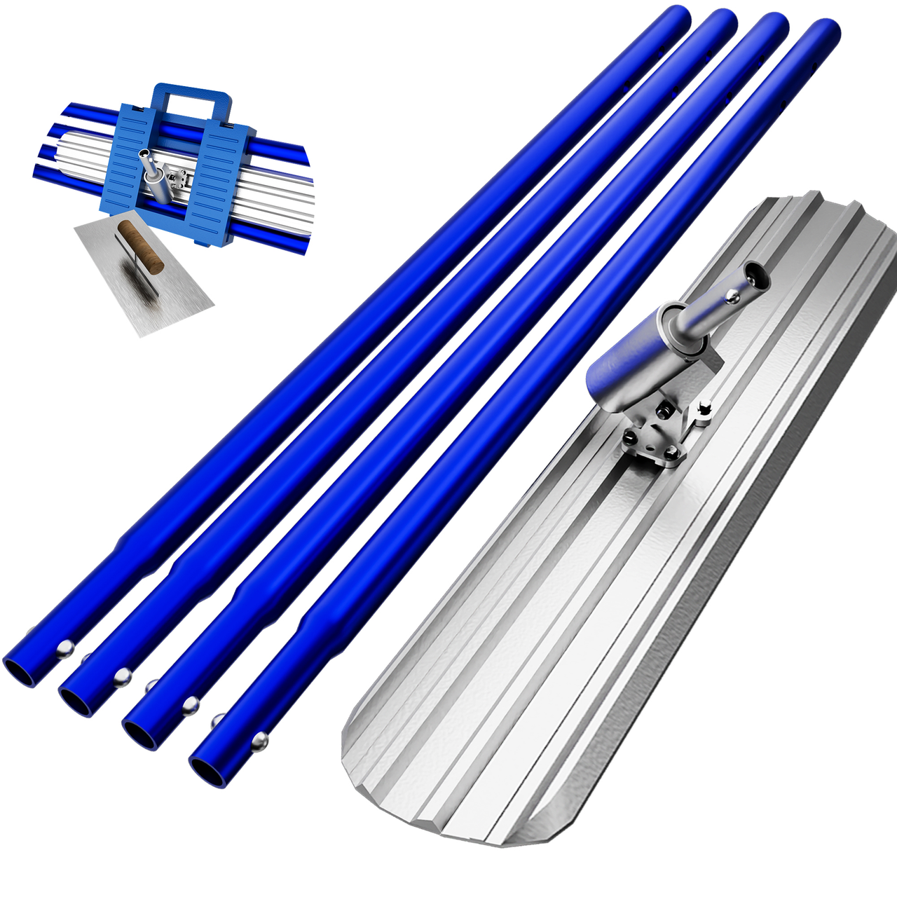 48''×8'' Concrete Bull Float with Trowel, Aluminium Alloy Concrete Finishing Tool, Adjustable Bracket & 4 Float Handles