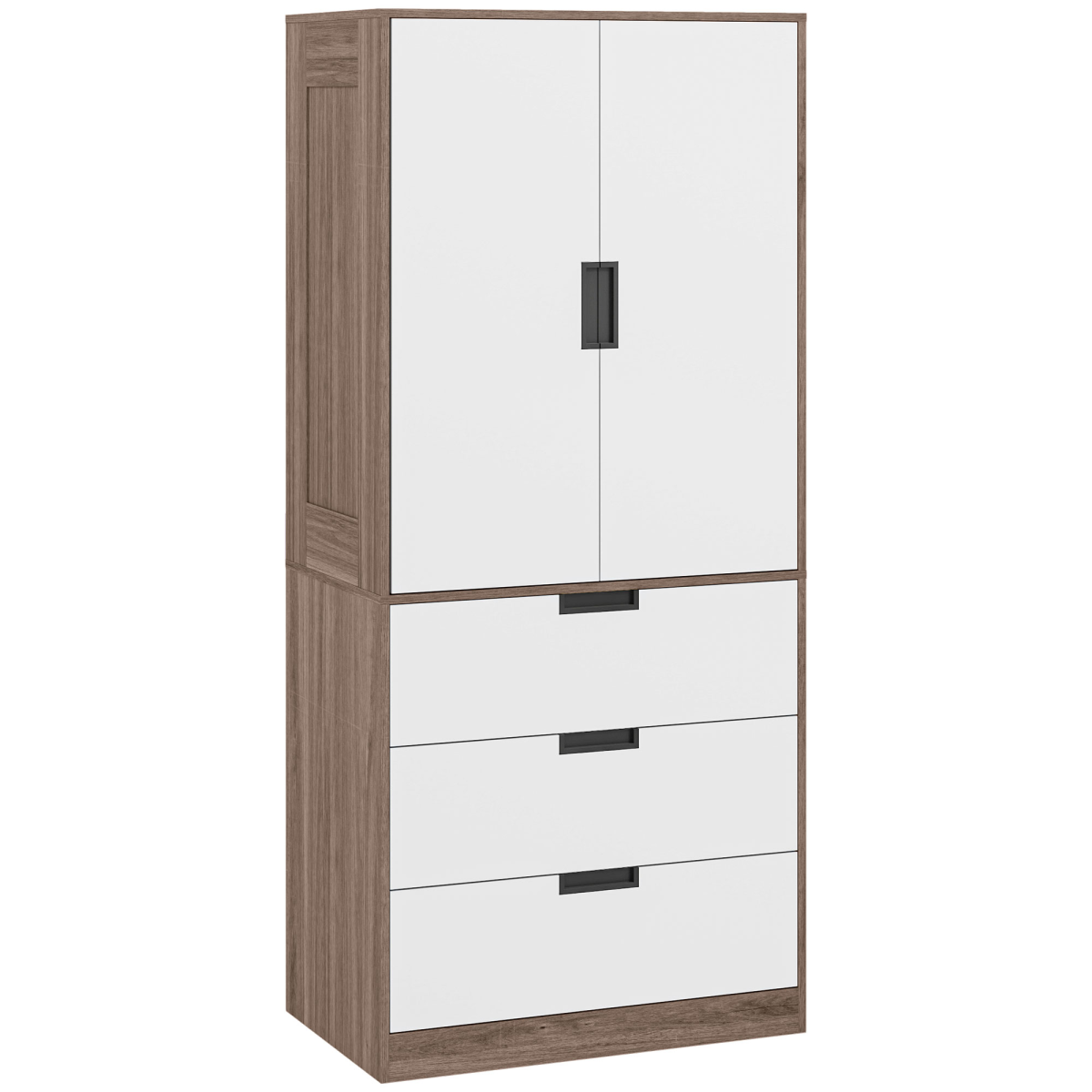 HOMCOM 2 Door Wardrobe with 3 Drawers and Hanging Rod