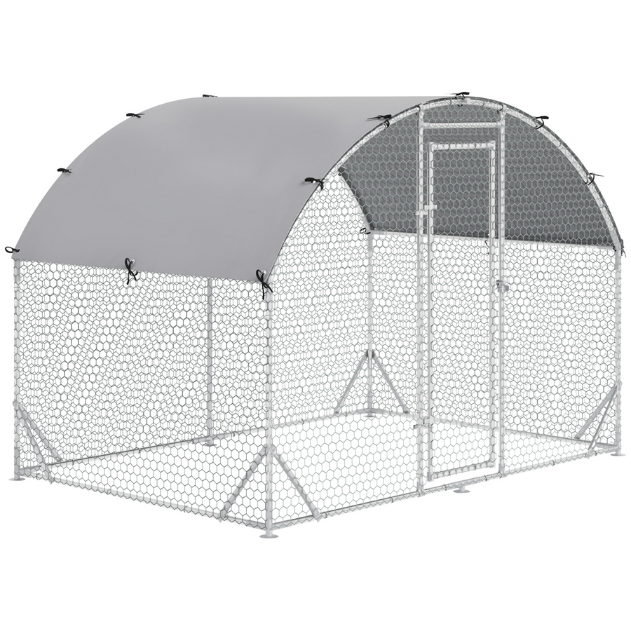 Chicken Run One Room Galvanised Chicken Coop Hen House w/ Cover 2.8 x 1.9 x 2m