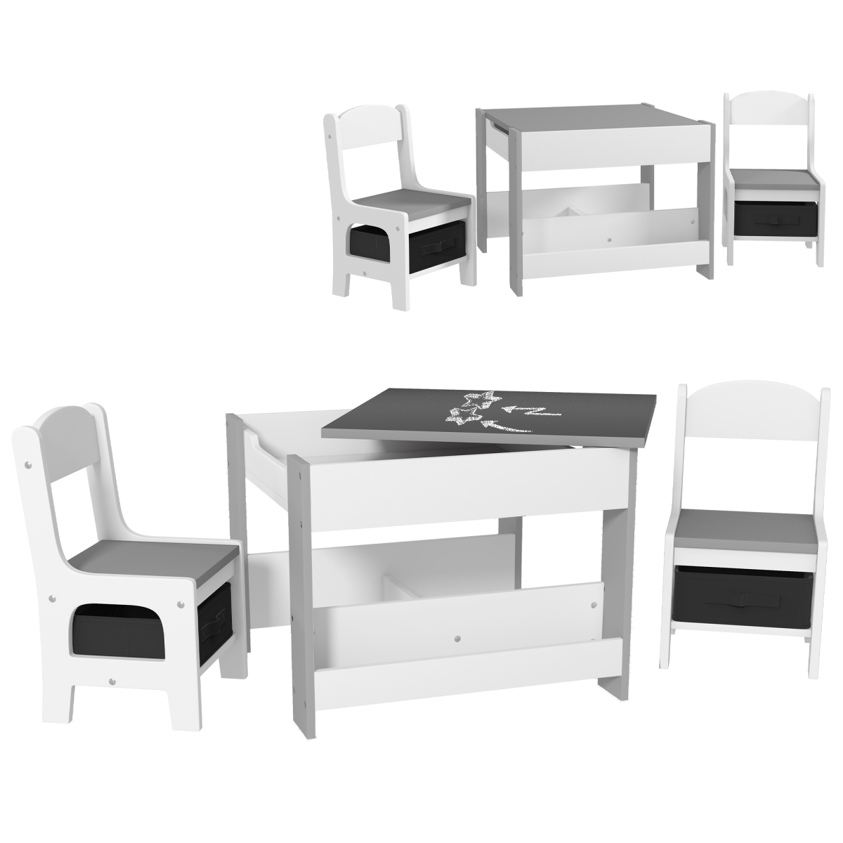 HOMCOM 3PC Kids Table and Chair Set for Nursery, Playroom, Classroom, Grey