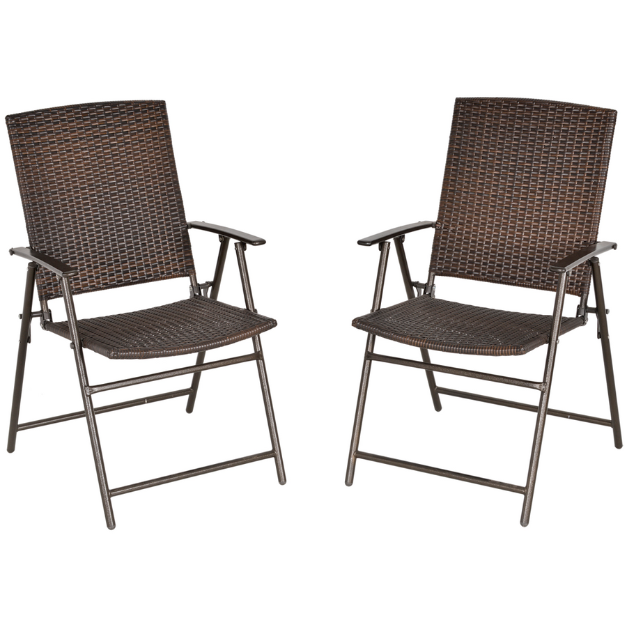 Outsunny 2-Pack Foldable Rattan Garden Chairs with Armrests, Steel Frame