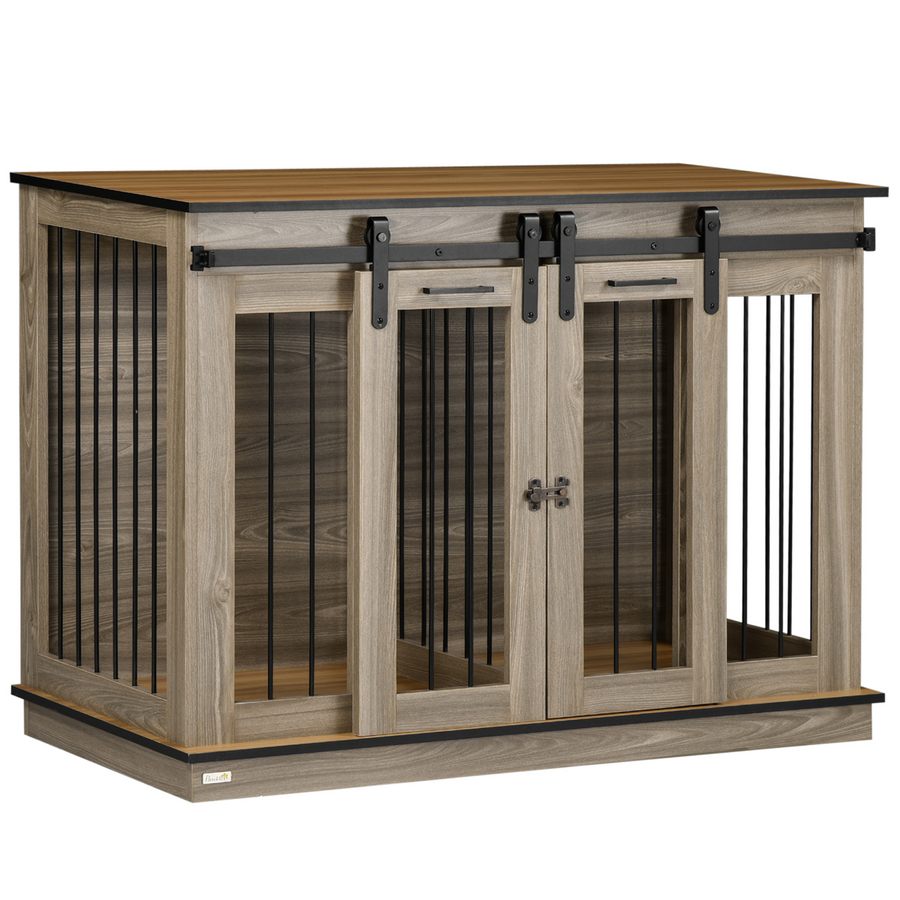 PawHut Dog Crate for Large Dogs, Double Dog Cage for Small Dogs, Oak Tone