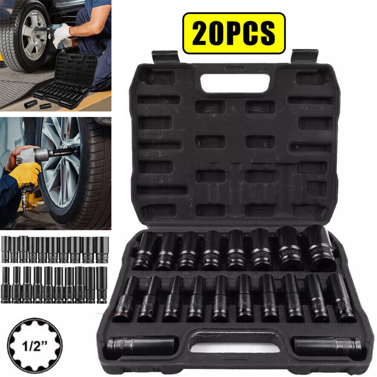20-Piece Deep Impact Socket Set 1/2 Inch Drive Metric 8-32mm