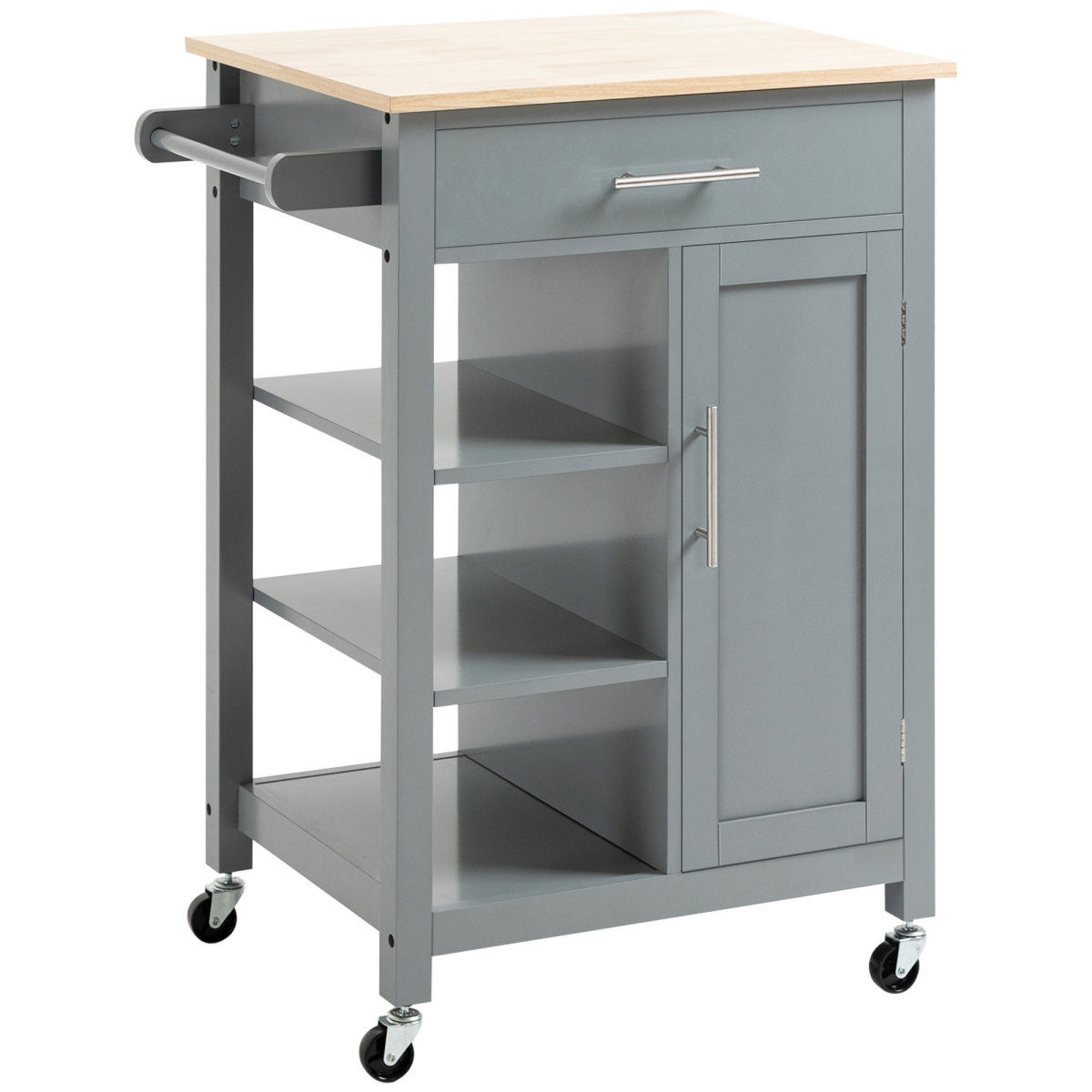 Kitchen Trolley Utility Cart on Wheels with Open Shelf, Storage Drawer, Grey