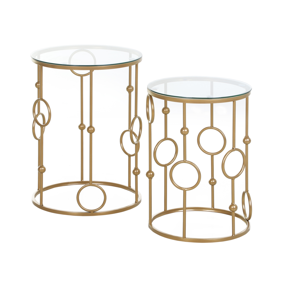 HOMCOM Set of 2 Gold Nesting Coffee Tables with Tempered Glass Top