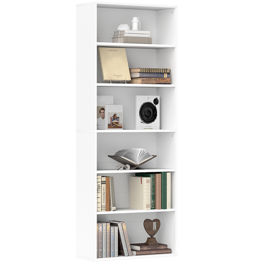 6-Tier Bookshelf Freestanding Bookcase with Adjustable Shelves, White