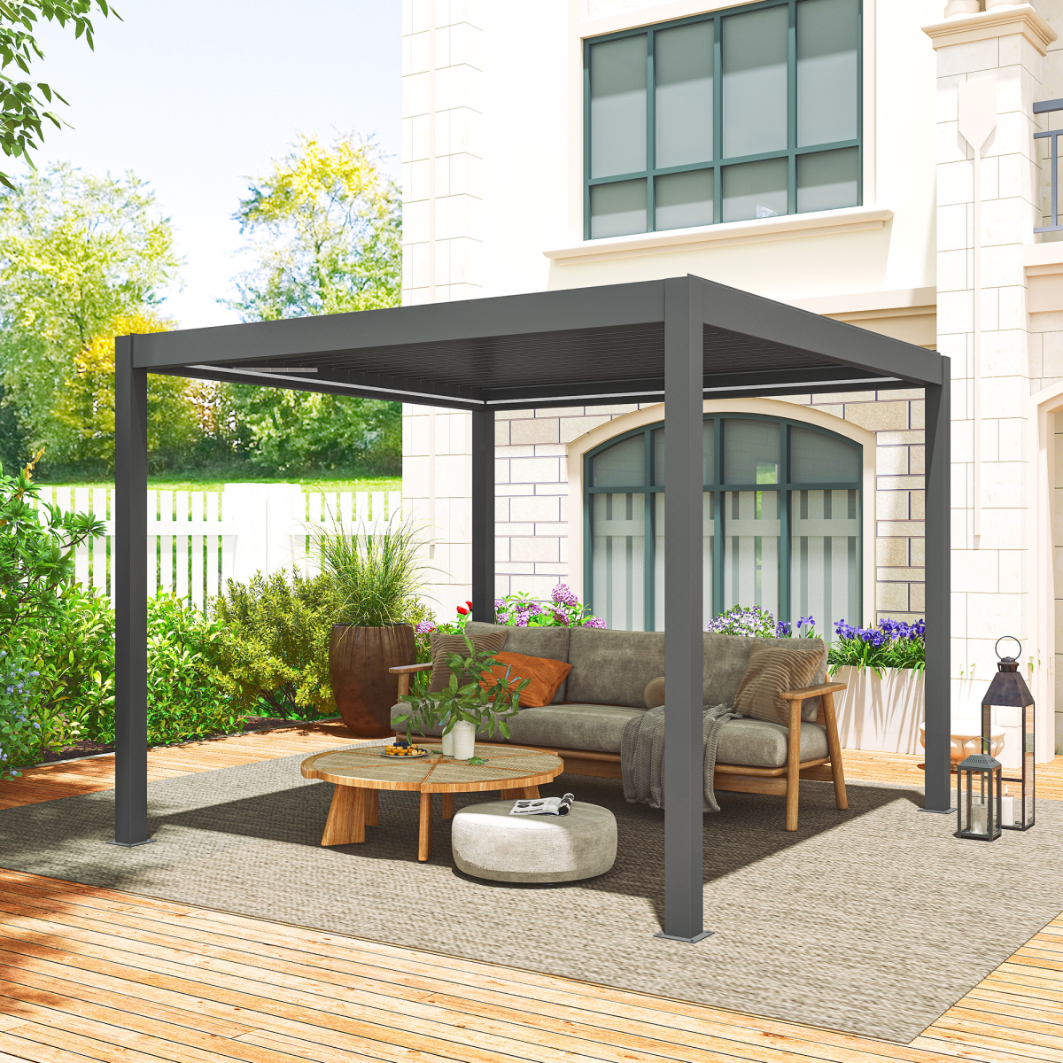 Outsunny 3 x 3 m Electric Louvered Pergola with LED Light