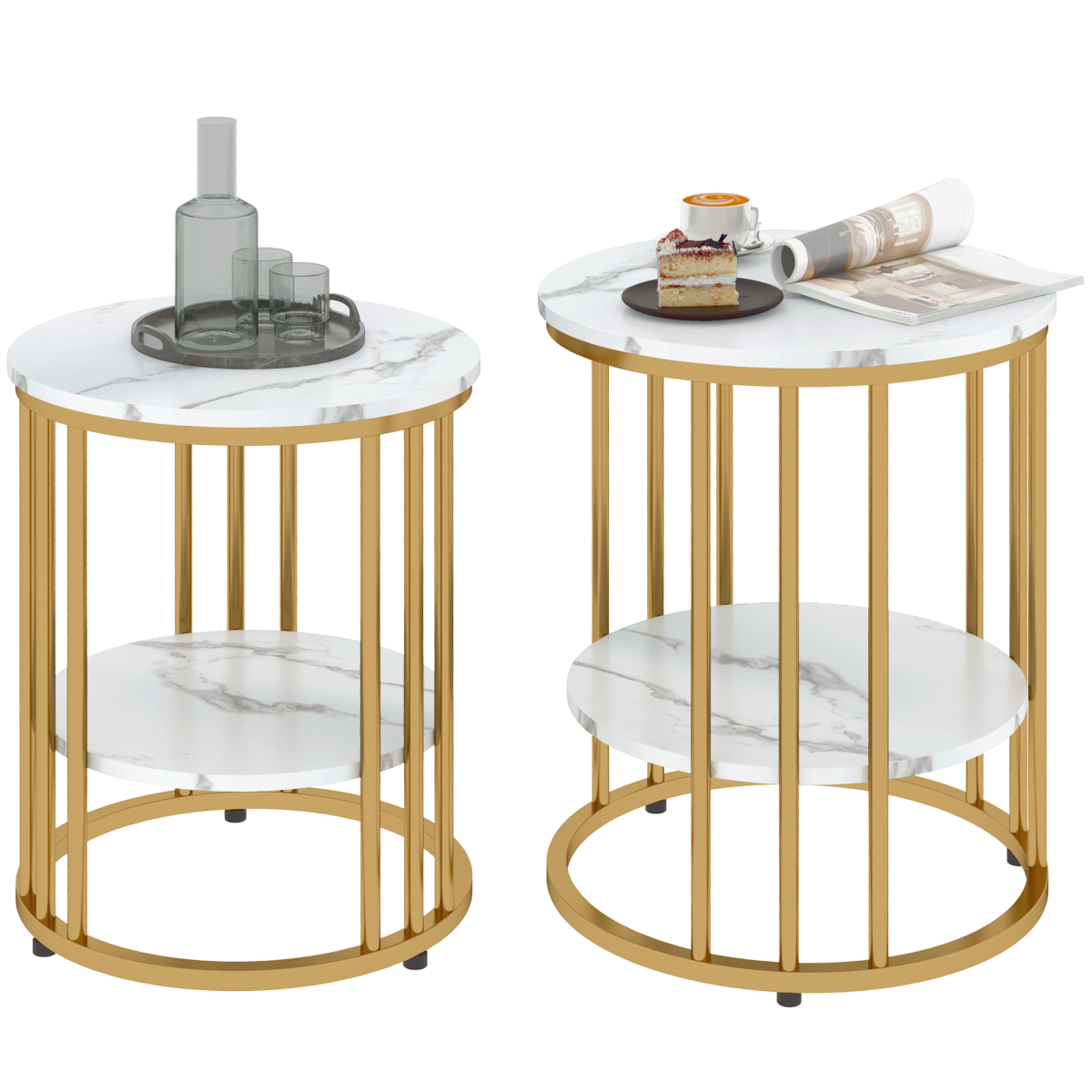Elegant Marble-Effect Tables Set with Gold Tone Legs