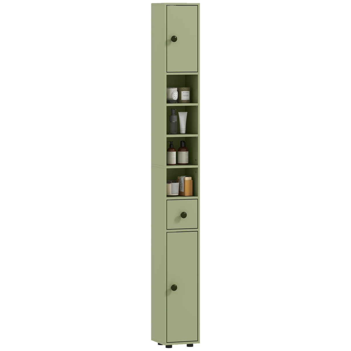 kleankin Slim Bathroom Cabinet, Toilet Roll Storage, Green