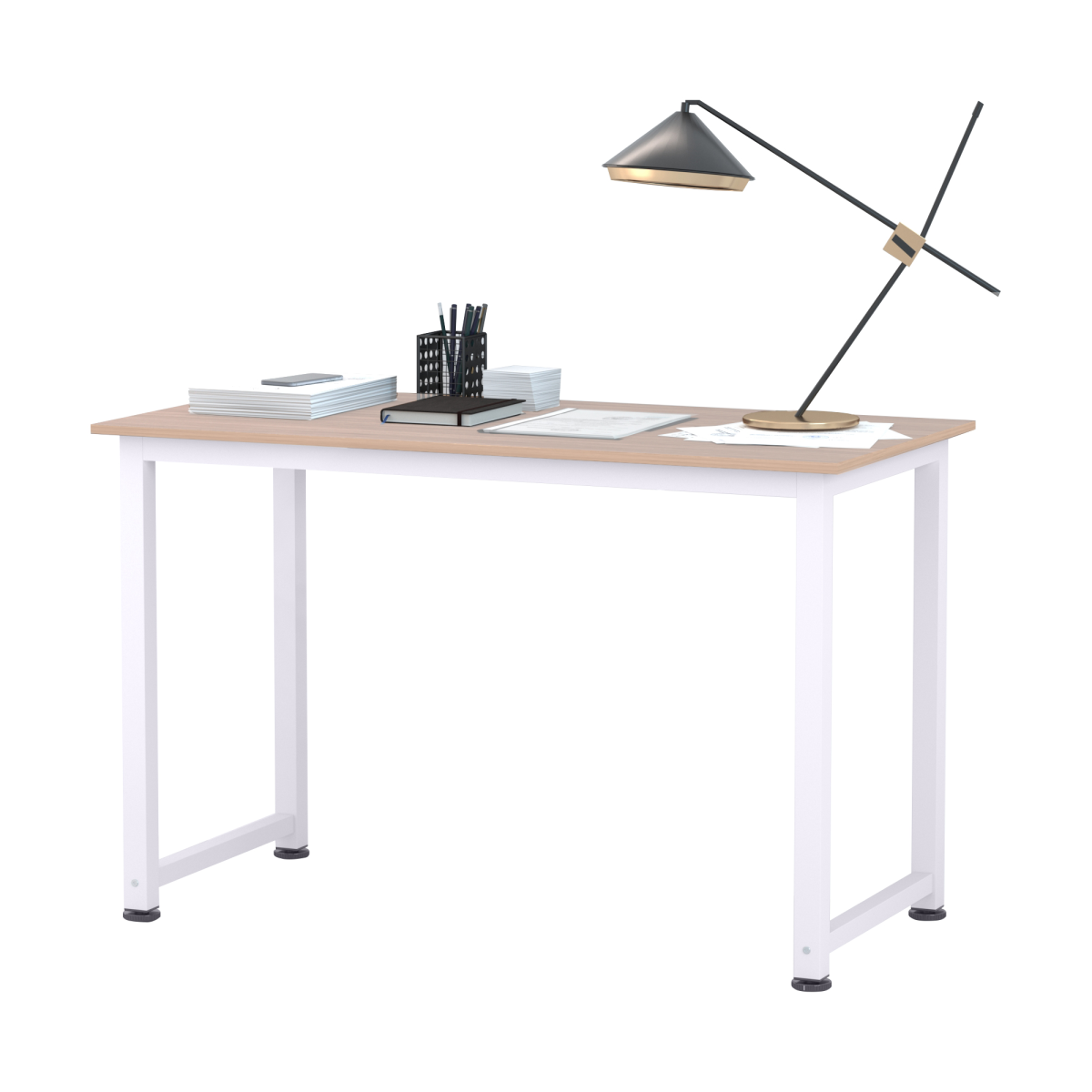 Computer Desk with White Metal Frame and MDF Top, 120W x 60D x 76Hcm, Oak Grain Tone