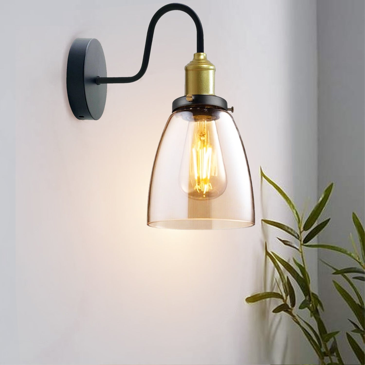 Amber Glass Wall Light with Copper-Plated Base, Modern Style