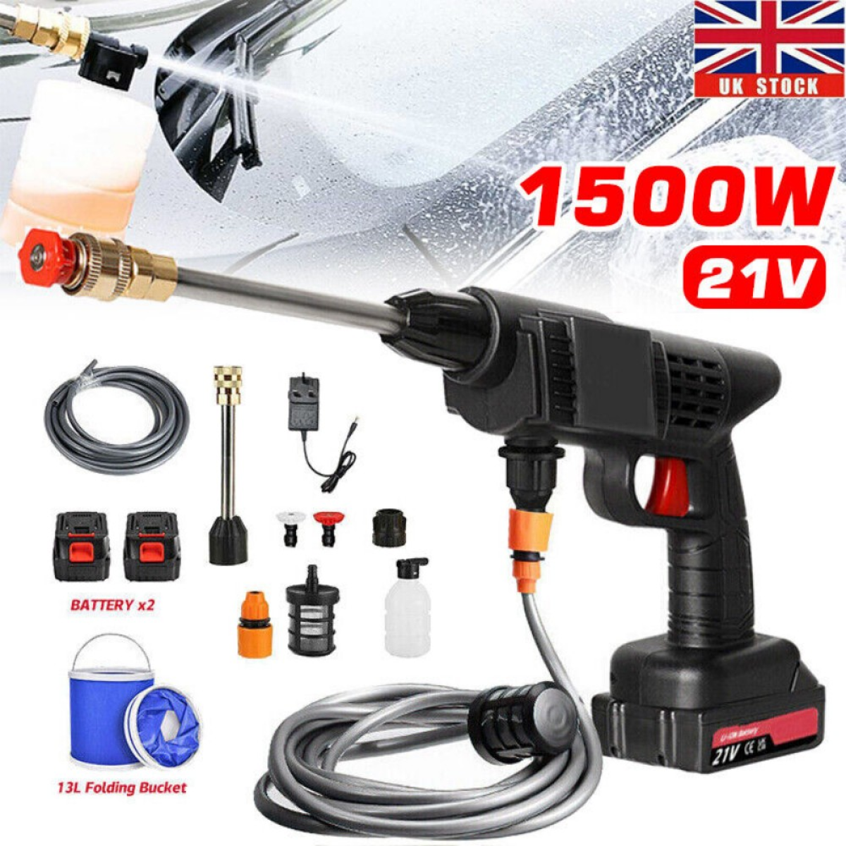 2 Battery Portable Cordless Car High Pressure Washer Jet Water Wash Cleaner Gun