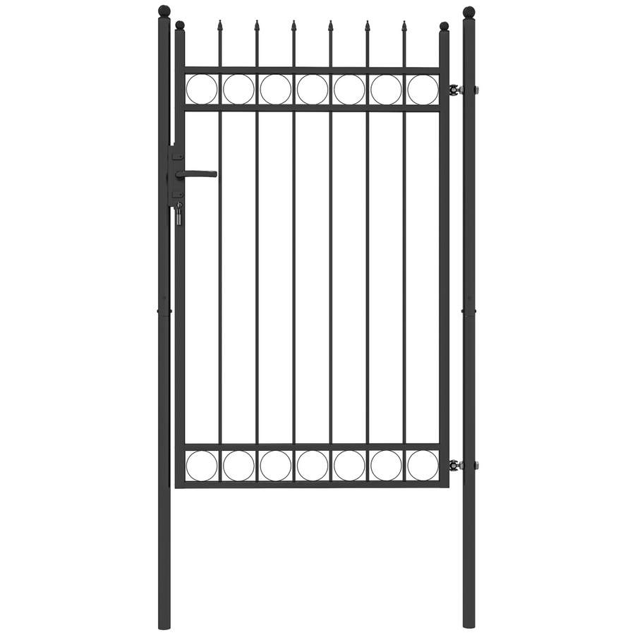 Outsunny Galvanised Steel Garden Fence Gate Security Barrier with Lock, Keys