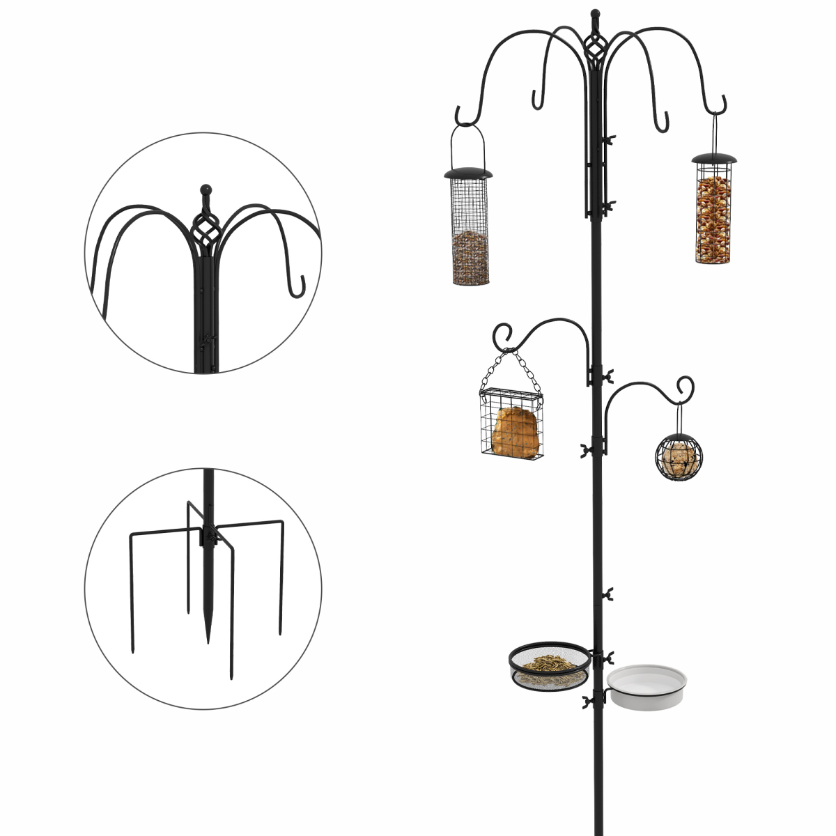 Bird Feeding Station Kit with 6 Hooks and 4 Hanging Feeders