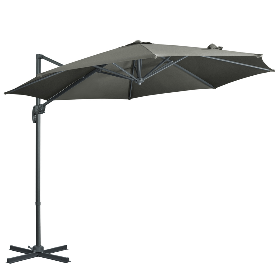 3 x 3m Cantilever Parasol Garden Umbrella with Cross Base Grey