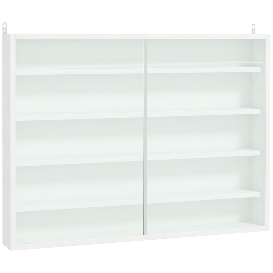 5-Tier Wall Display Shelf Unit Cabinet with Glass Doors, White