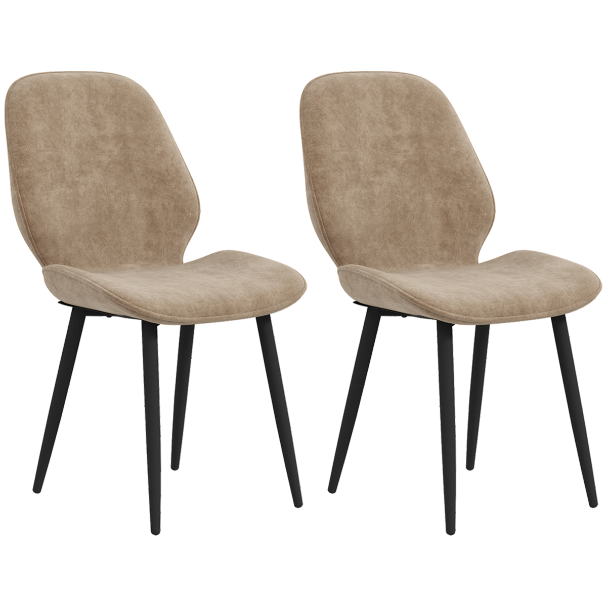 HOMCOM Set of 2 Upholstered Dining Chairs with Metal Legs, Brown