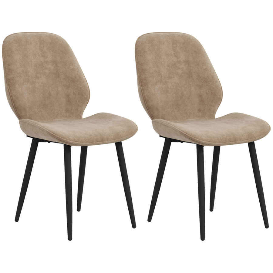 HOMCOM Set of 2 Upholstered Dining Chairs with Metal Legs, Brown