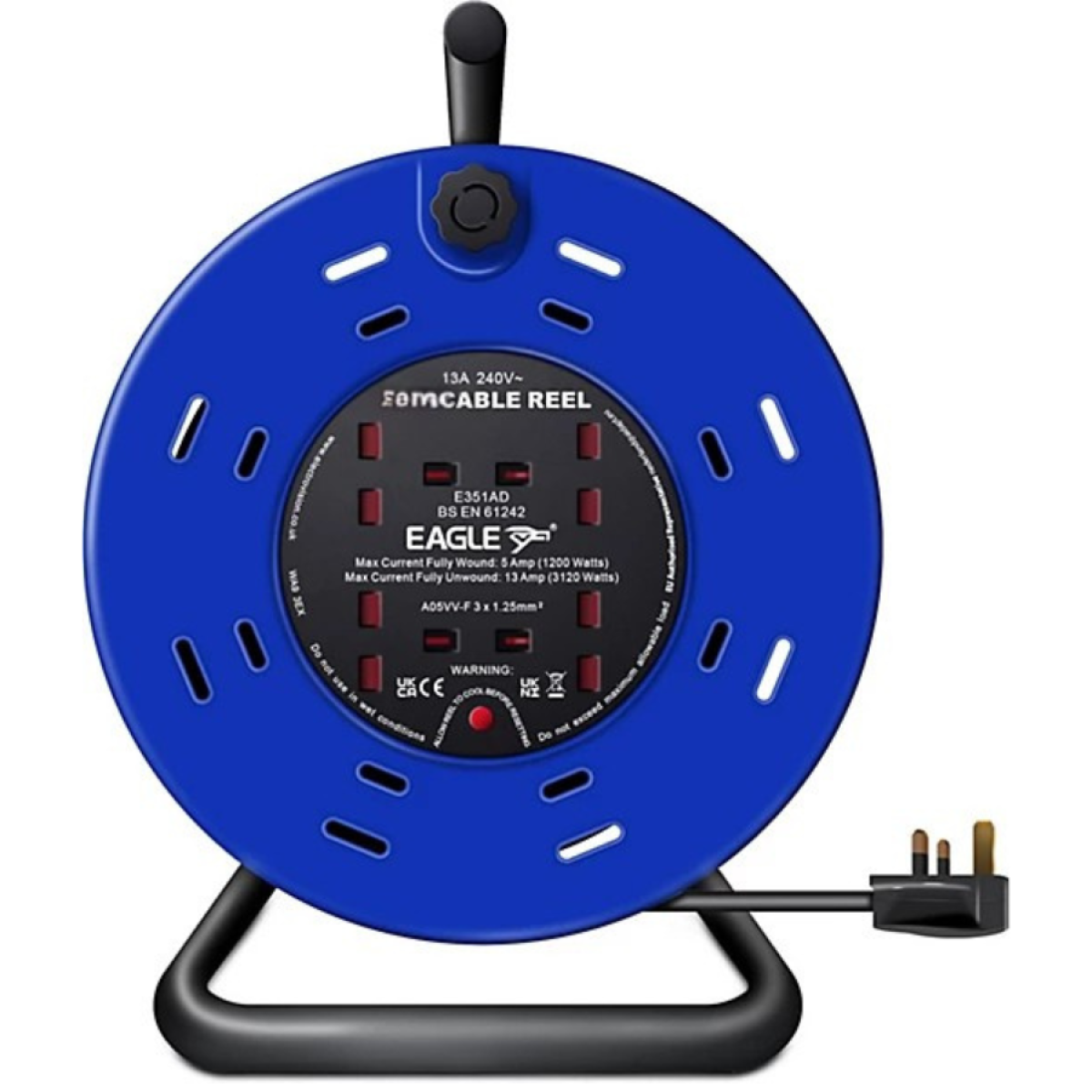 Eagle 4 Socket 15M Cable Extension Reel Metal A Frame