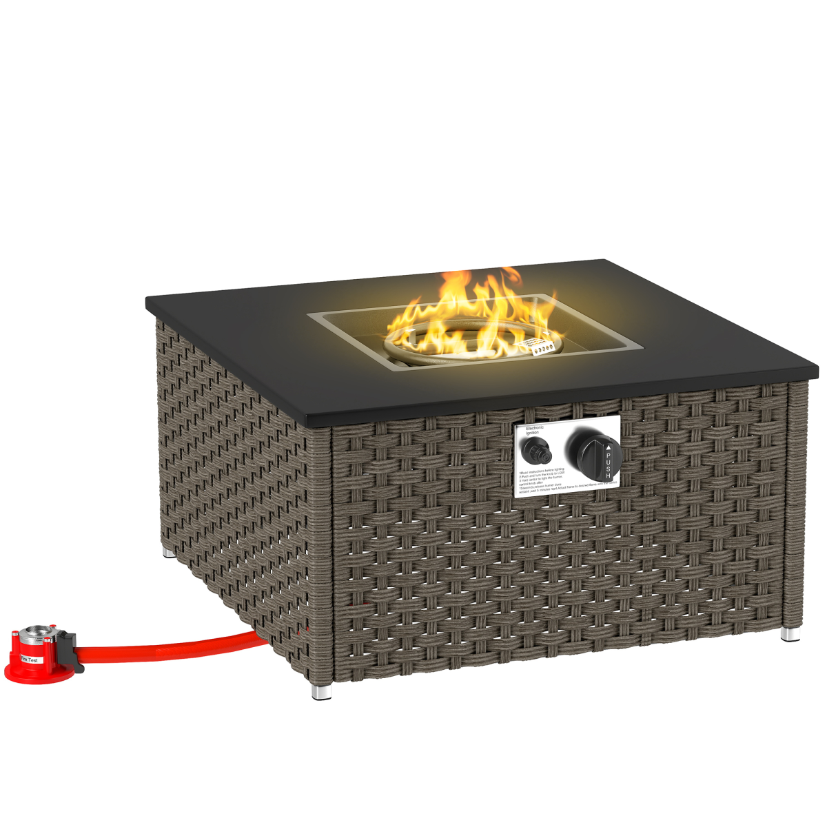 Outsunny 13 KW Rattan Gas Fire Pit Table, Grey