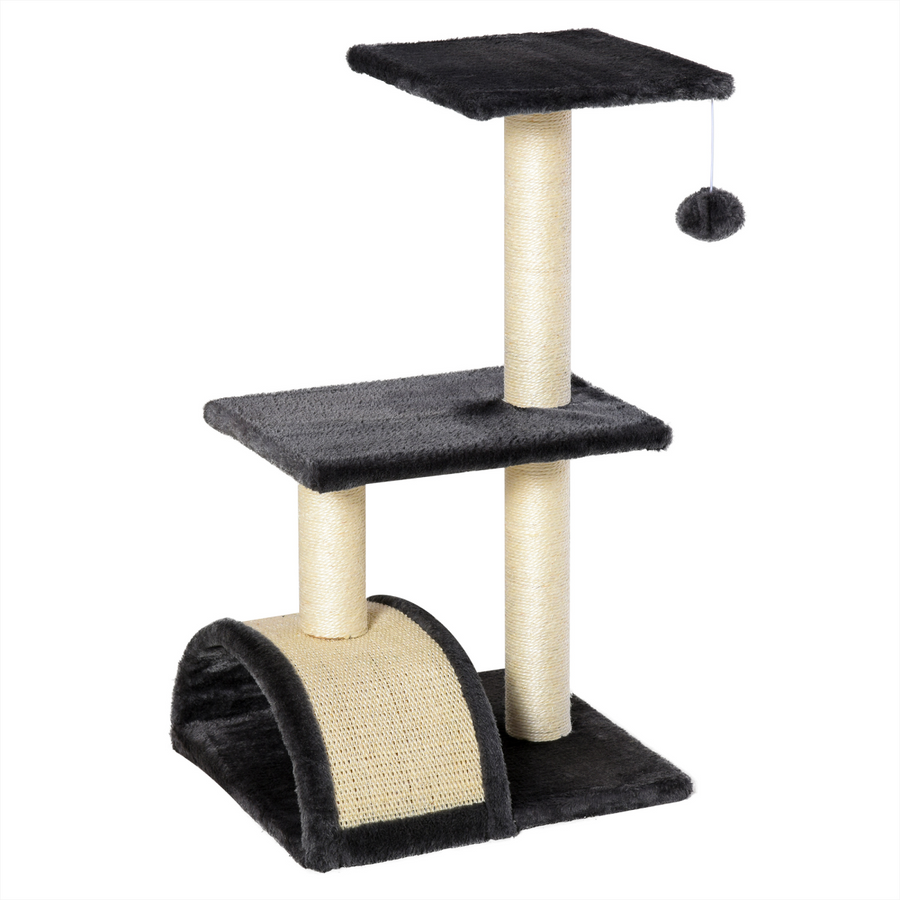 Cat Tree Activity Center with Scratching Posts, Sisal Arc, Hanging Ball, Grey