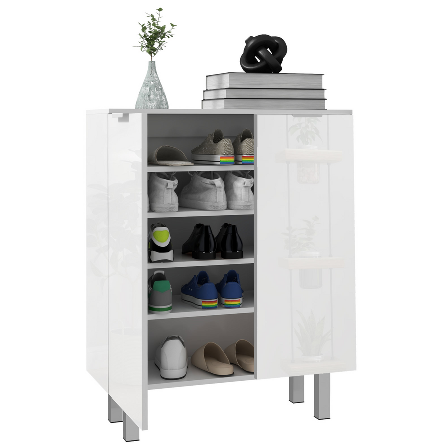HOMCOM Shoe Storage Cabinet with Soft-Close Hinges & Adjustable Shelves, High Gloss White