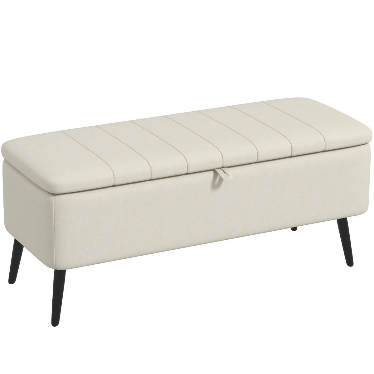 HOMCOM Storage Ottoman Bench, Linen Fabric Footstool with Steel Legs, Cream White