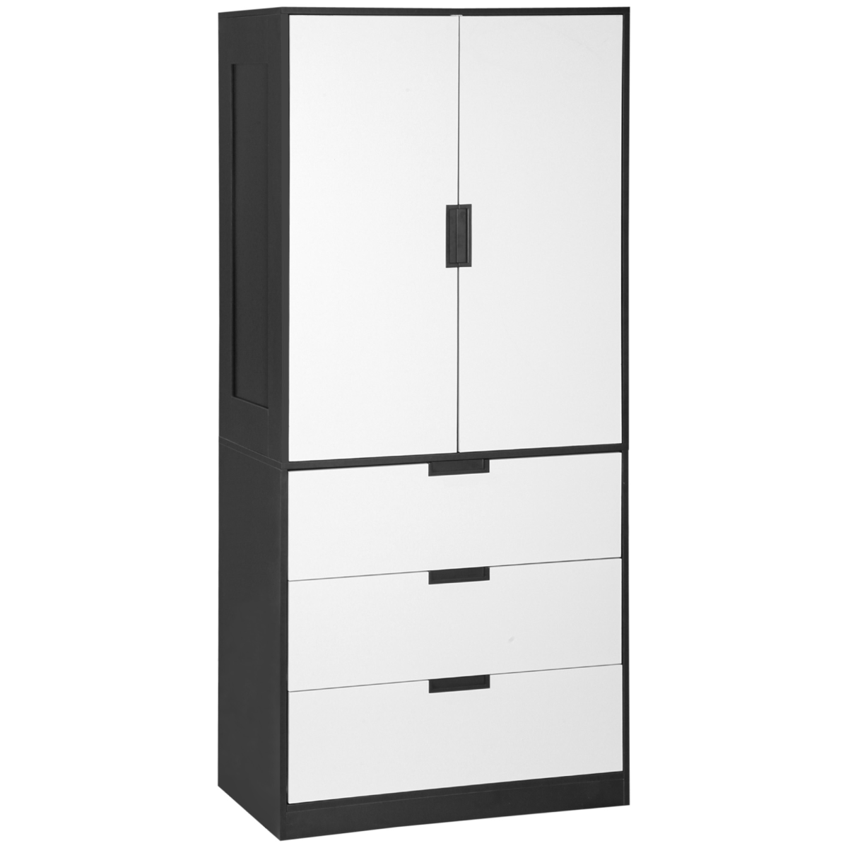 2 Door Wardrobe with 3 Drawers and Hanging Rod, White