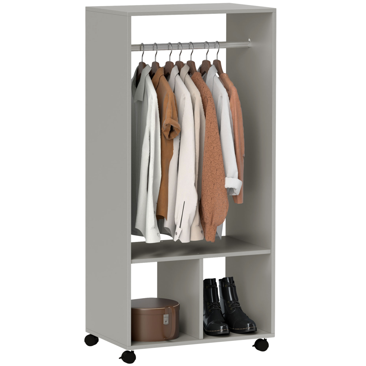 HOMCOM Open Wardrobe Clothes Rail with Shelves Grey