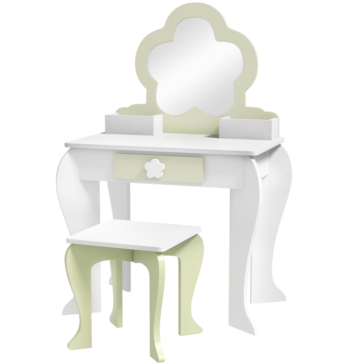 ZONEKIZ Kids Vanity Table Set, Beauty Flower Design, Ages 3-6 Years, White