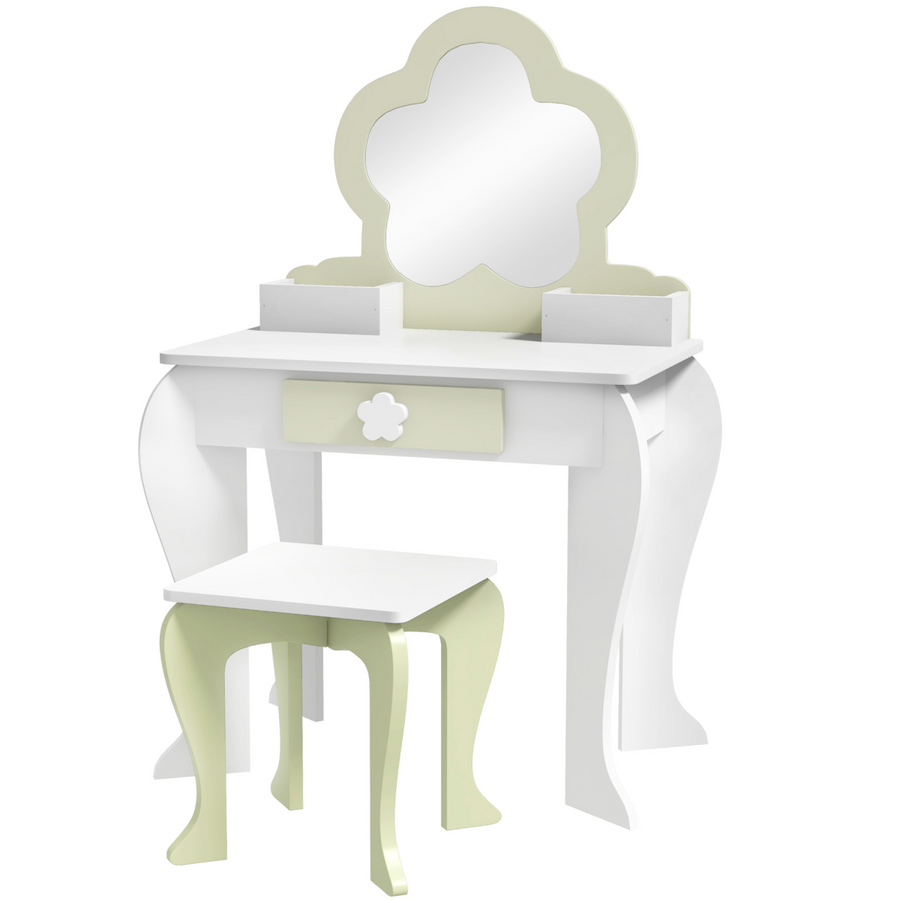 ZONEKIZ Kids Vanity Table Set, Beauty Flower Design, Ages 3-6 Years, White