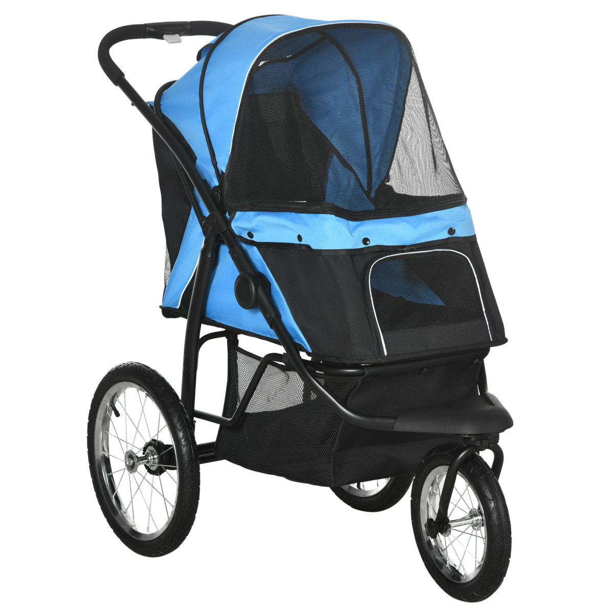 3 Wheel Pet Stroller for Small and Medium Dogs and Cats, Foldable, Blue