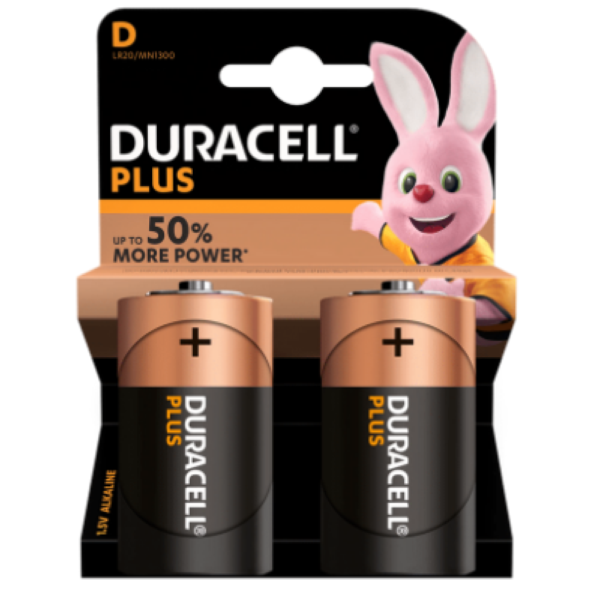 Duracell Plus MN1300 D Size Alkaline Batteries, 2 Per Card, Box of 10