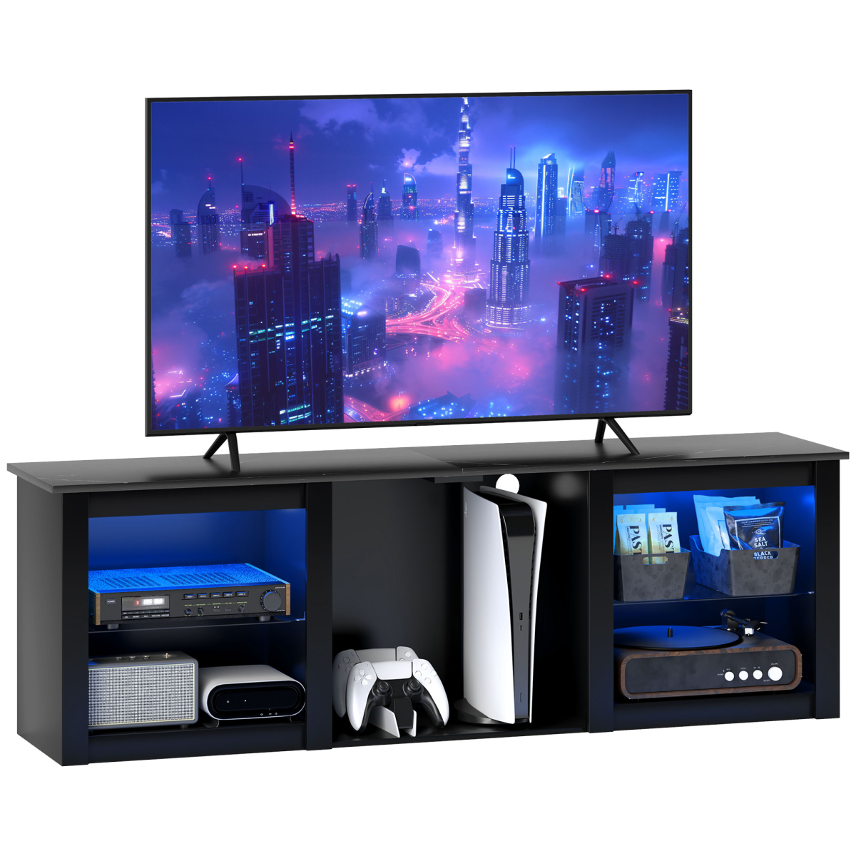 HOMCOM 160cm TV Unit with LED Lights for 65" TV, Black
