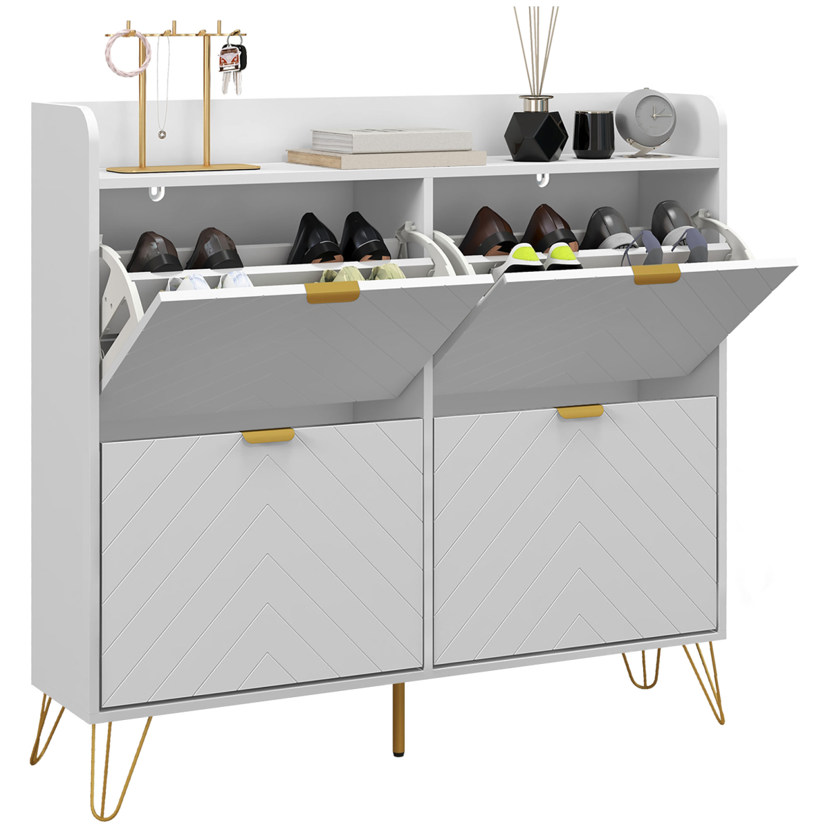HOMCOM Narrow Shoe Storage Cabinet with 4 Flip Drawers