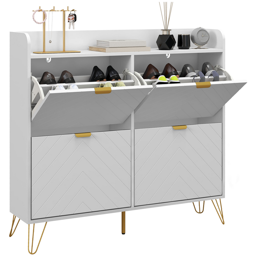 HOMCOM Narrow Shoe Storage Cabinet with 4 Flip Drawers