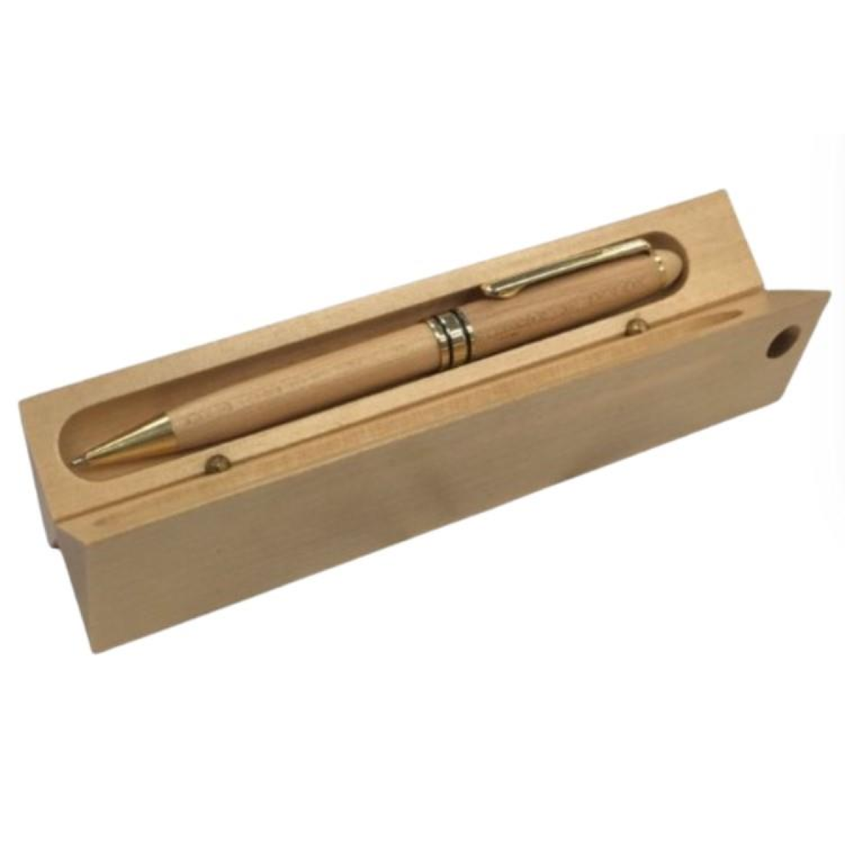 Imperial Wooden Light Brown Gold Trim Ball Pen With Handmade Triangle Wooden Box IMP309